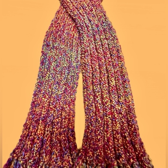NEW Boutique Hand-Knitted Scarf with Tasseled Fringe, Multicolored - Picture 6 of 11